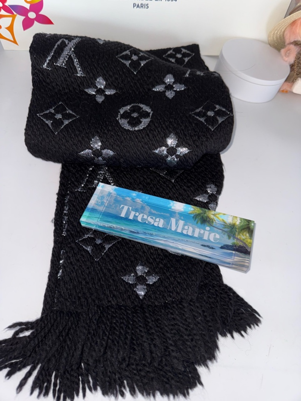 Louis Vuitton Monogram Black Knit Scarf